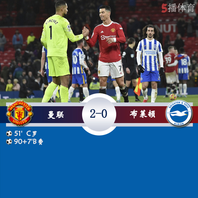 英超第18轮补赛 曼联  2 - 0  布莱顿