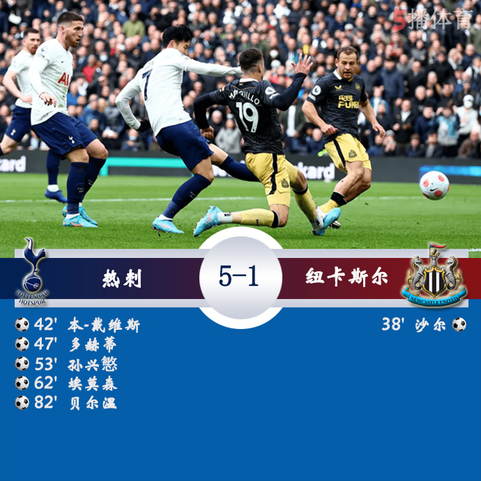 英超第31轮 热刺  5 - 1  纽卡斯尔