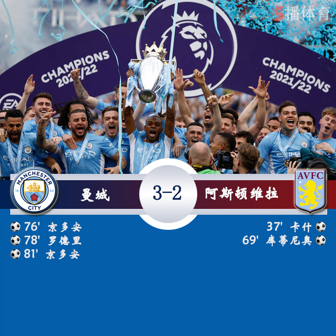 英超第38轮 曼城  3 - 2  阿斯顿维拉