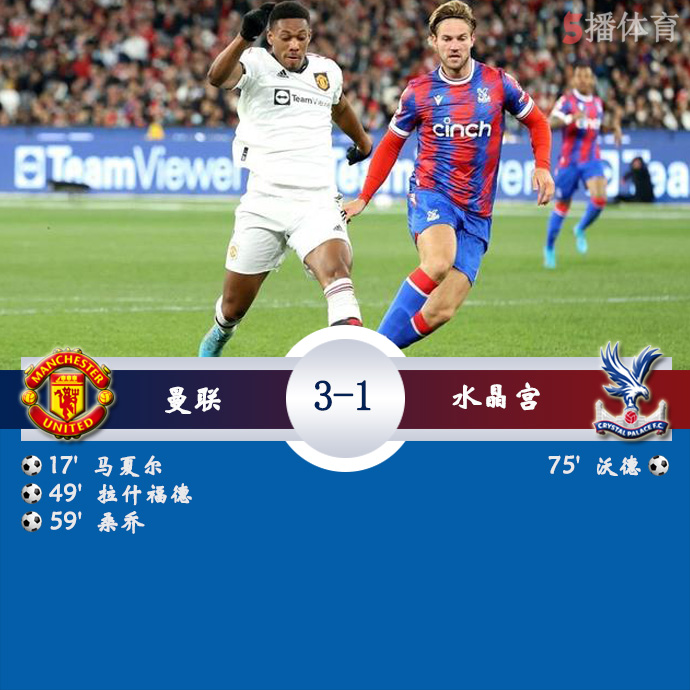 足球友谊赛 曼联  3 - 1  水晶宫