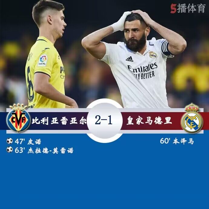 比利亚雷亚尔  2 - 1  皇家马德里