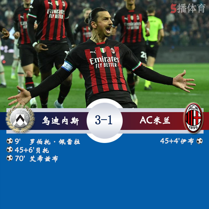 乌迪内斯  3 - 1  AC米兰