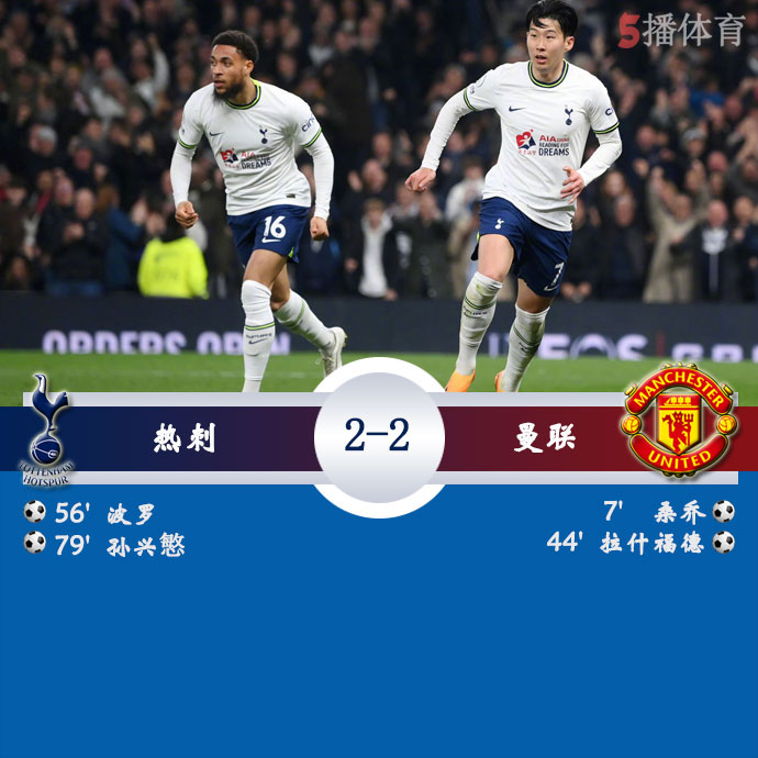 热刺  2 - 2  曼联