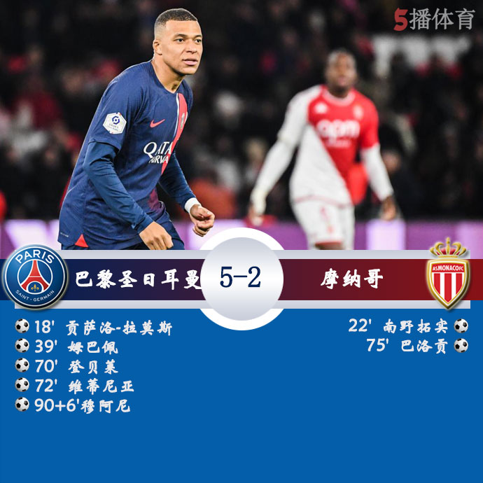 巴黎圣日耳曼  5 - 2  摩纳哥