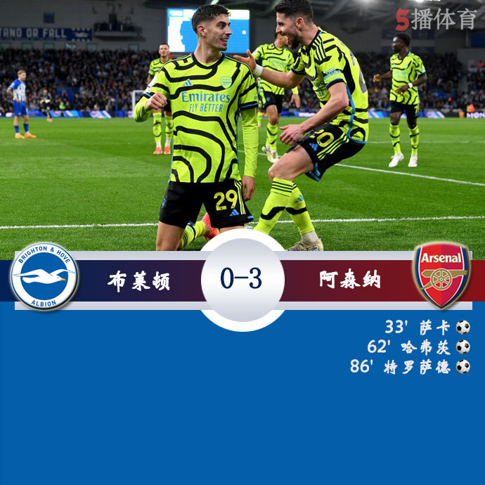 布莱顿  0 - 3  阿森纳