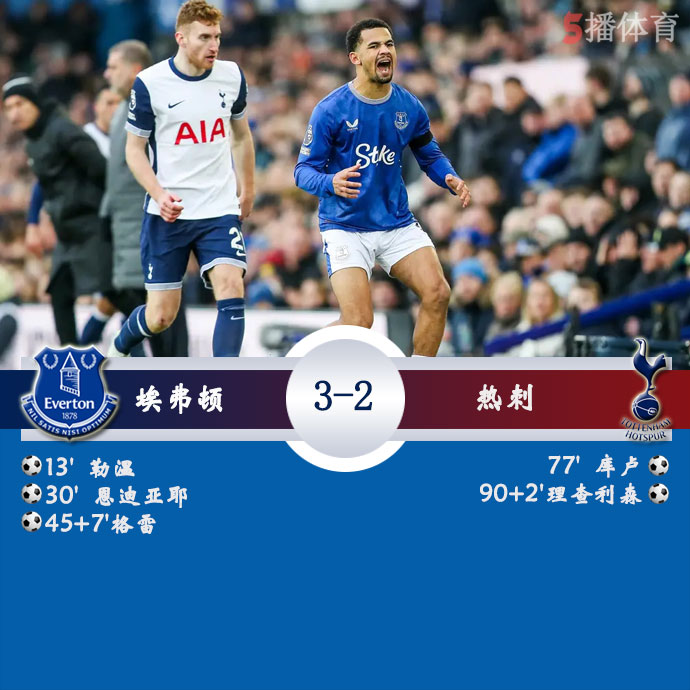 埃弗顿  3 - 2  热刺